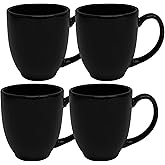 Serami 14oz Bistro Black Mugs for Coffee or Tea. Large Handles and Ceramic Construction, Set of 4