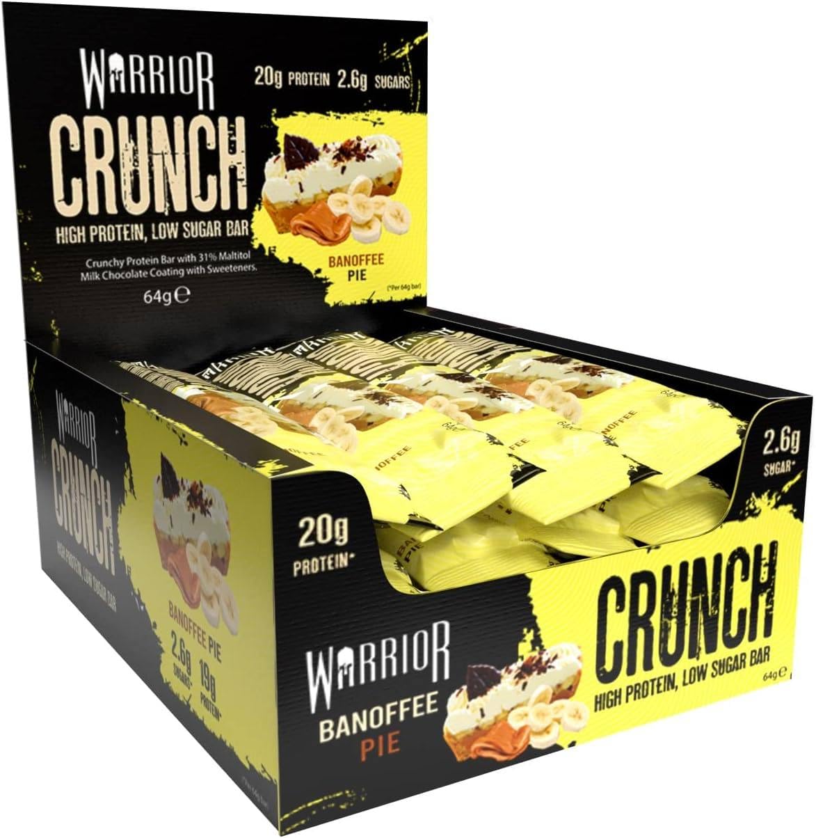 Warrior Crunch Protein Bars, Banoffee Pie 12 x 64g – High Protein Snacks (20g), Low Sugar, Low Calorie Snack Bar, Guilt-Free On-the-Go Treats, Multipack Diet Bars for Weight Loss