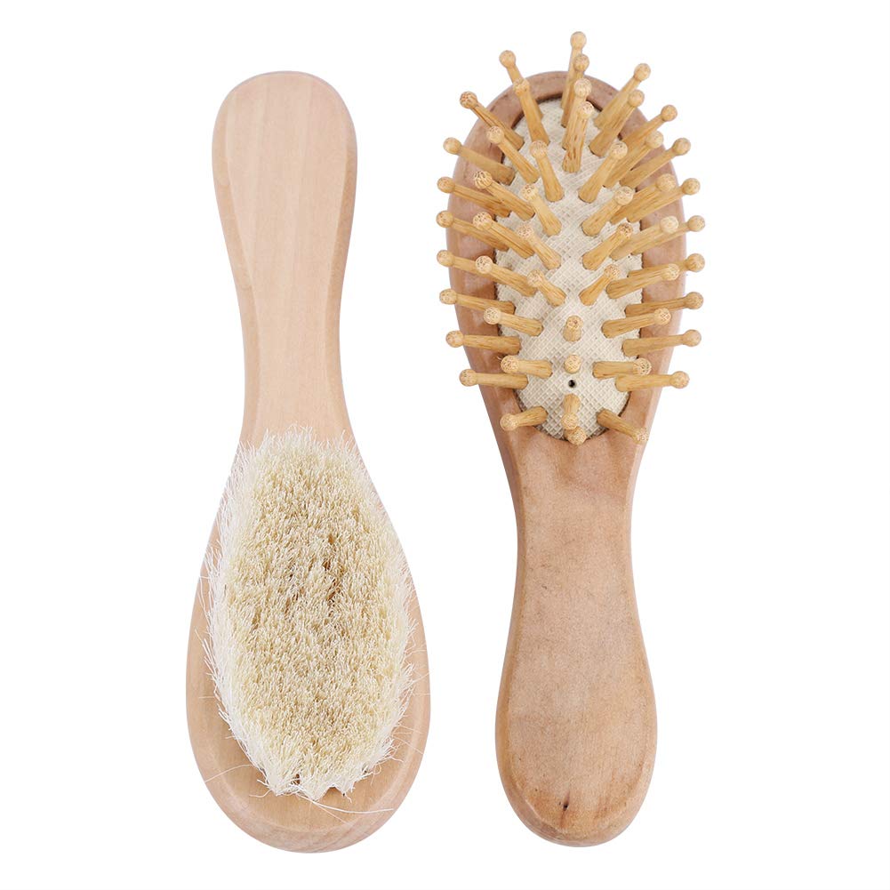 Hair Brush Comb Set, Baby Soft Natural Goat Hair Bristles Brush Infant Kids Wooden Head Massage Comb Bathing Tool Newborn Shower Registry Gift For Cradling