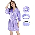 MORFORU Women Bride Bridesmaid Silky Satin Kimono Robe Solid Color Sleepwear for Wedding Party Getting Ready, Short