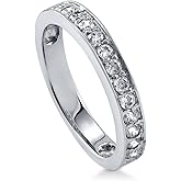 BERRICLE Sterling Silver CZ Stackable Wedding Anniversary Half Eternity Band Rings for Women, Pave Set Round Cubic Zirconia Ring
