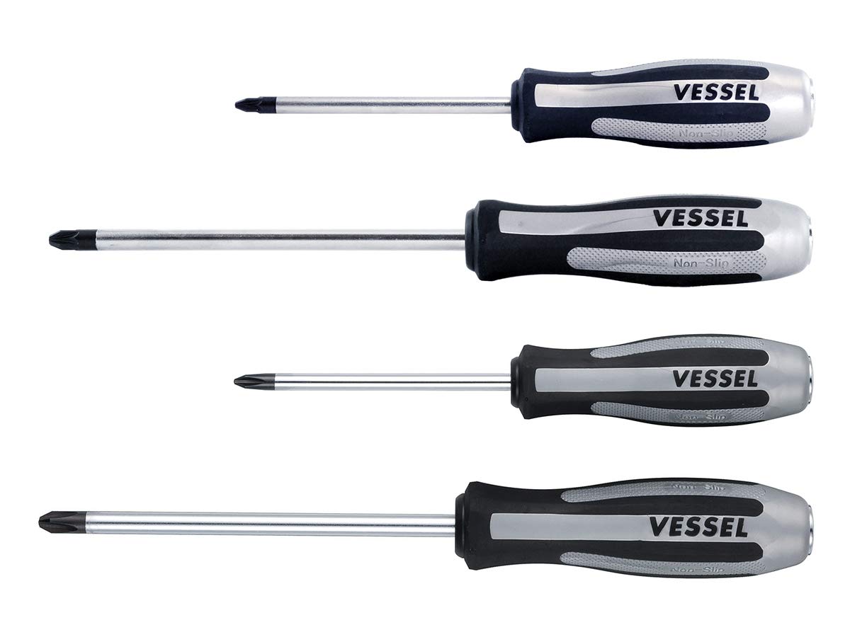 VESSEL Set of 4 Impact Screwdrivers MEGADORA IMPACTA PH2, PH3, PZ2, PZ3