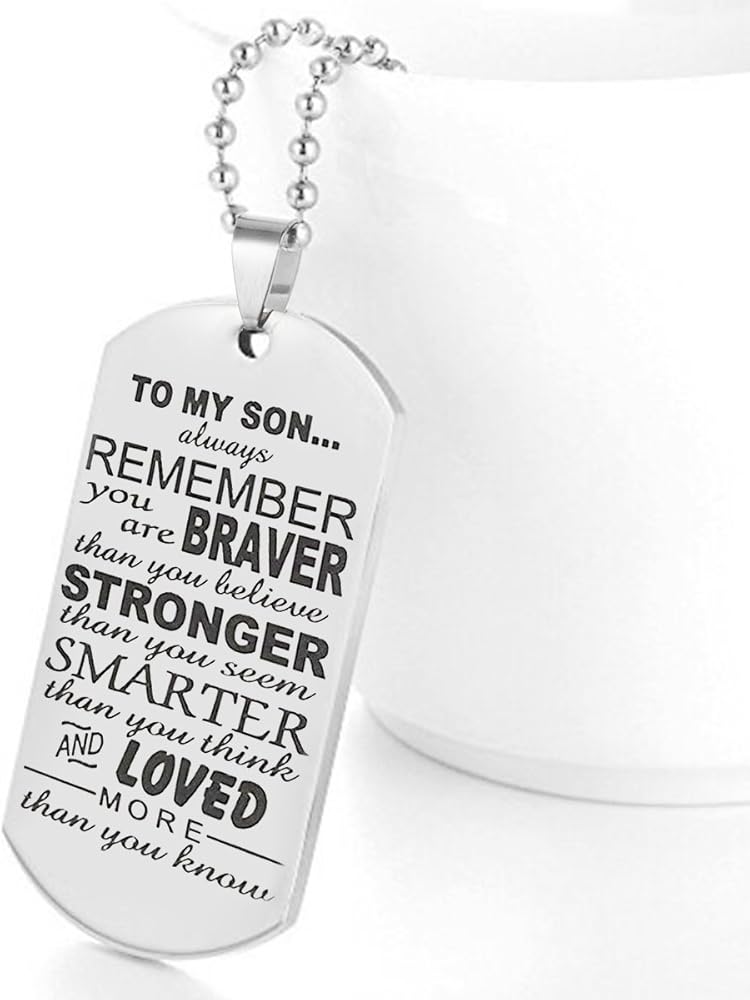 mom to son dog tag necklace