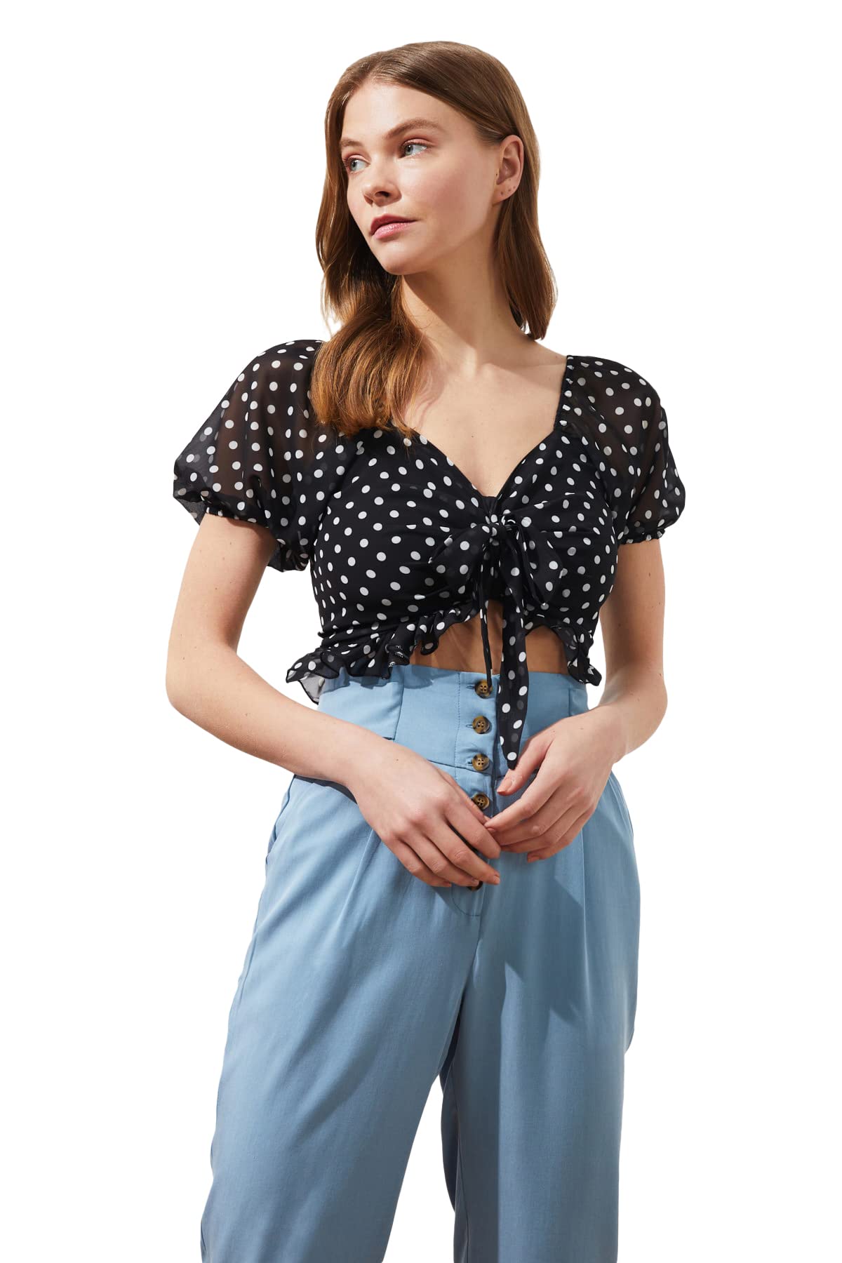 Trendyol Women's Black Link Detailed Harvest Blouse, 34