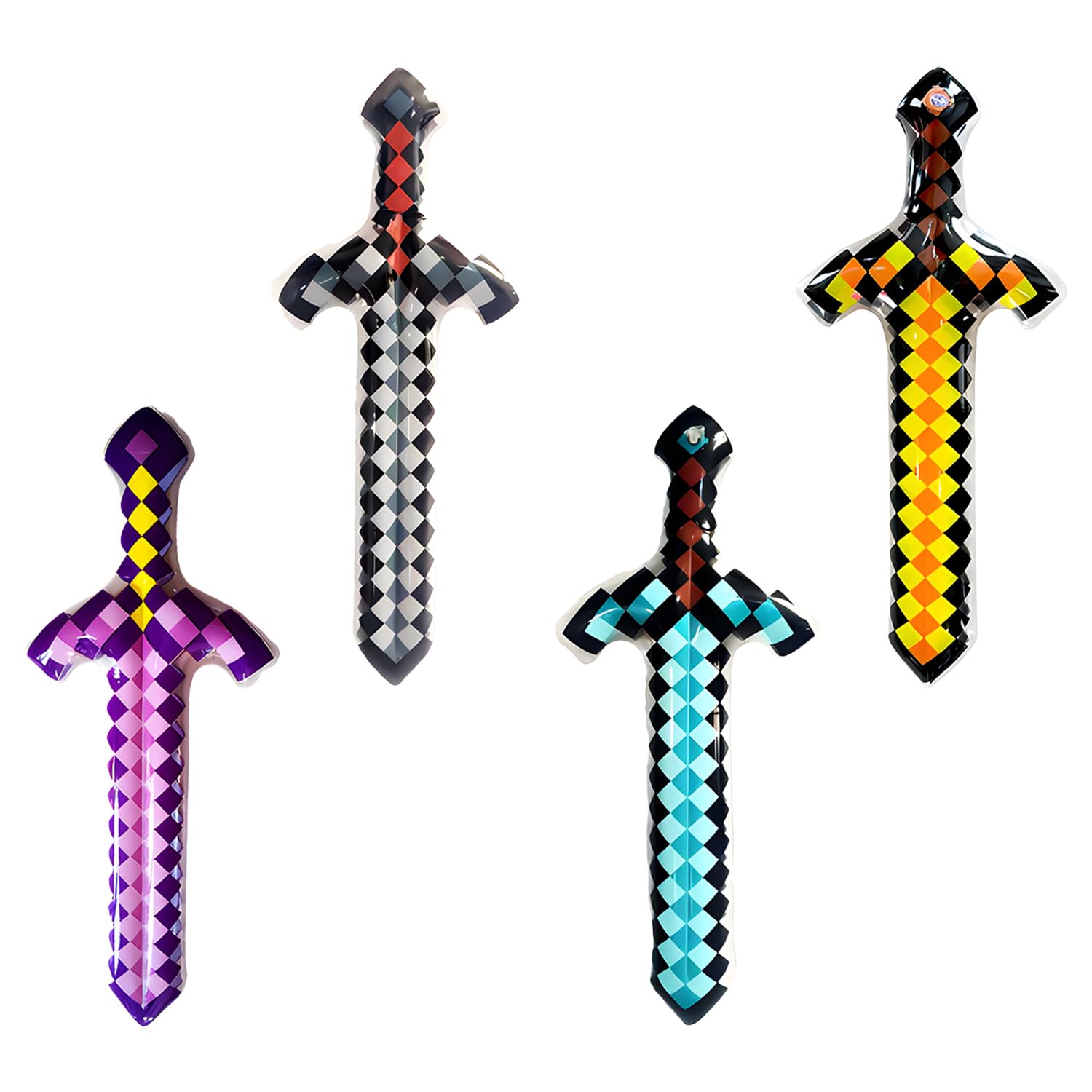 Wellrun 4 Pcs Inflatable Pixel Swords,Blow Up Diamond Pirate Sword Balloons for Birthday,Carnival,Cosplay,Pool Games,Fun Party Favors,Beach Props Supplies