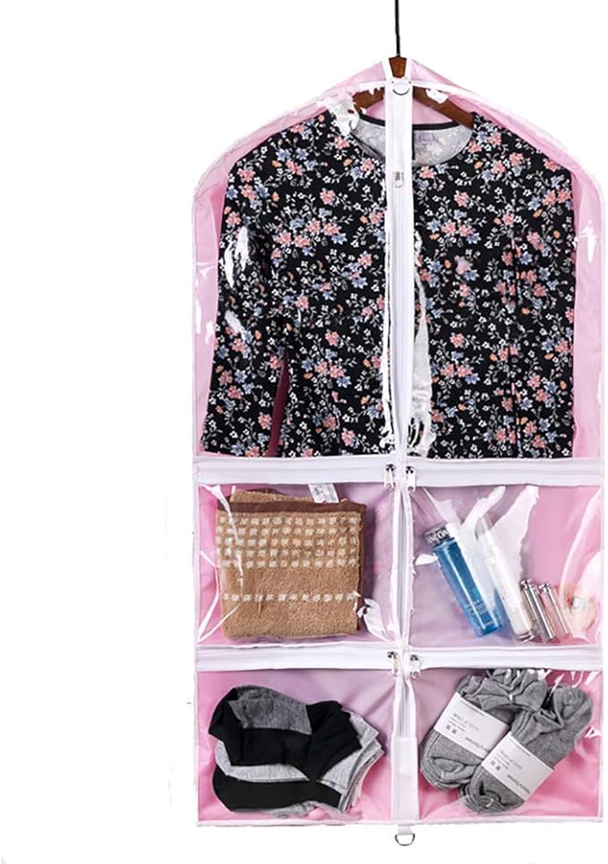 QEES 3 Pieces Costume Garment Bag with 4 Zipper Pockets, 37" Clear Kids