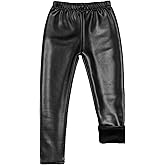 LOLANTA Girls Faux Leather Pants Kids Winter Fleece Lined Leggings Fashion Stretchy Trousers