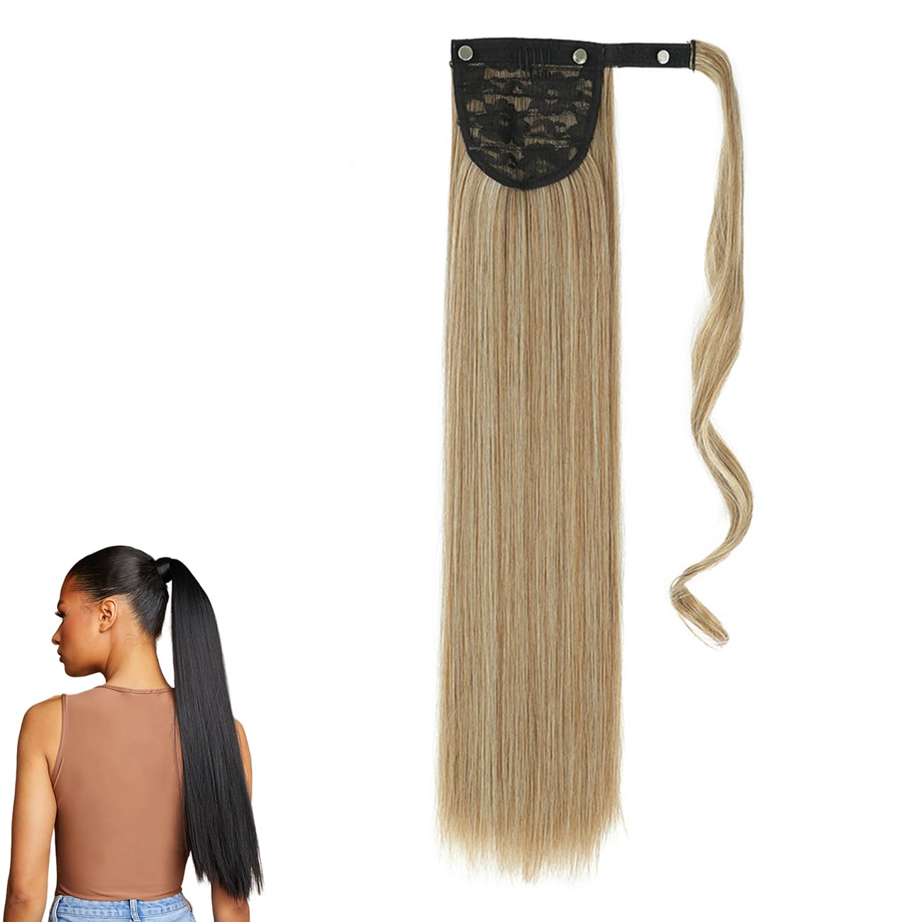 prinfantasy Hair Extension Sandy Hair Ponytail Hair Piece for Women 22 Inches Long Straight Wrap Around Ponytail Tie Hair Extensions One Piece Wigs for Women, MW120 — image 1