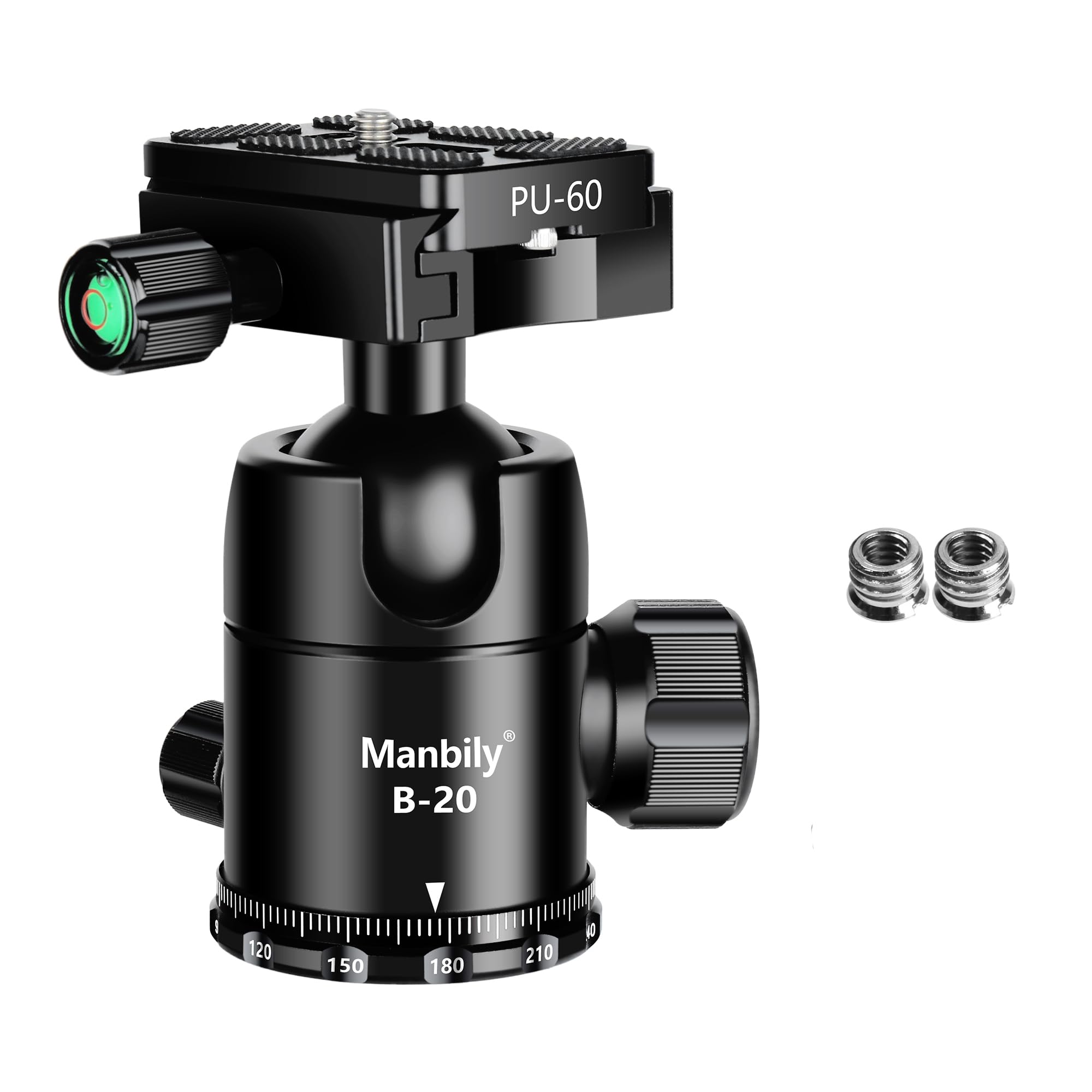 Manbily Professional Tripod Ball Head,Super Long Lens Does Not Easy Nod or Sag,Rotate 360 Degrees,Quick Release Plate and Level Gauge,CNC Metal Aluminum,for DSLR,Camcorder,monopod,Up to 33lbs/15kg