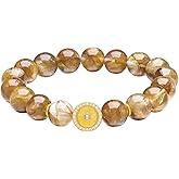 ZHOU LIU FU Sterling Silver Beaded Bracelets Silver Yellow Crystal Bracelet Blessing Silver Sanskrit Charm Stretch Bracelets for Women Mom Daughter Lover Birthday 6.7" J1914917