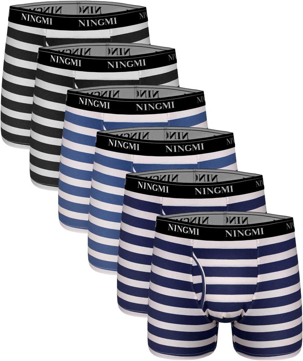 2/6 Packs Mens Striped Boxer Briefs Open Fly Pouch Underwear Breathable Stretch Boxers Shorts Sports Trunks
