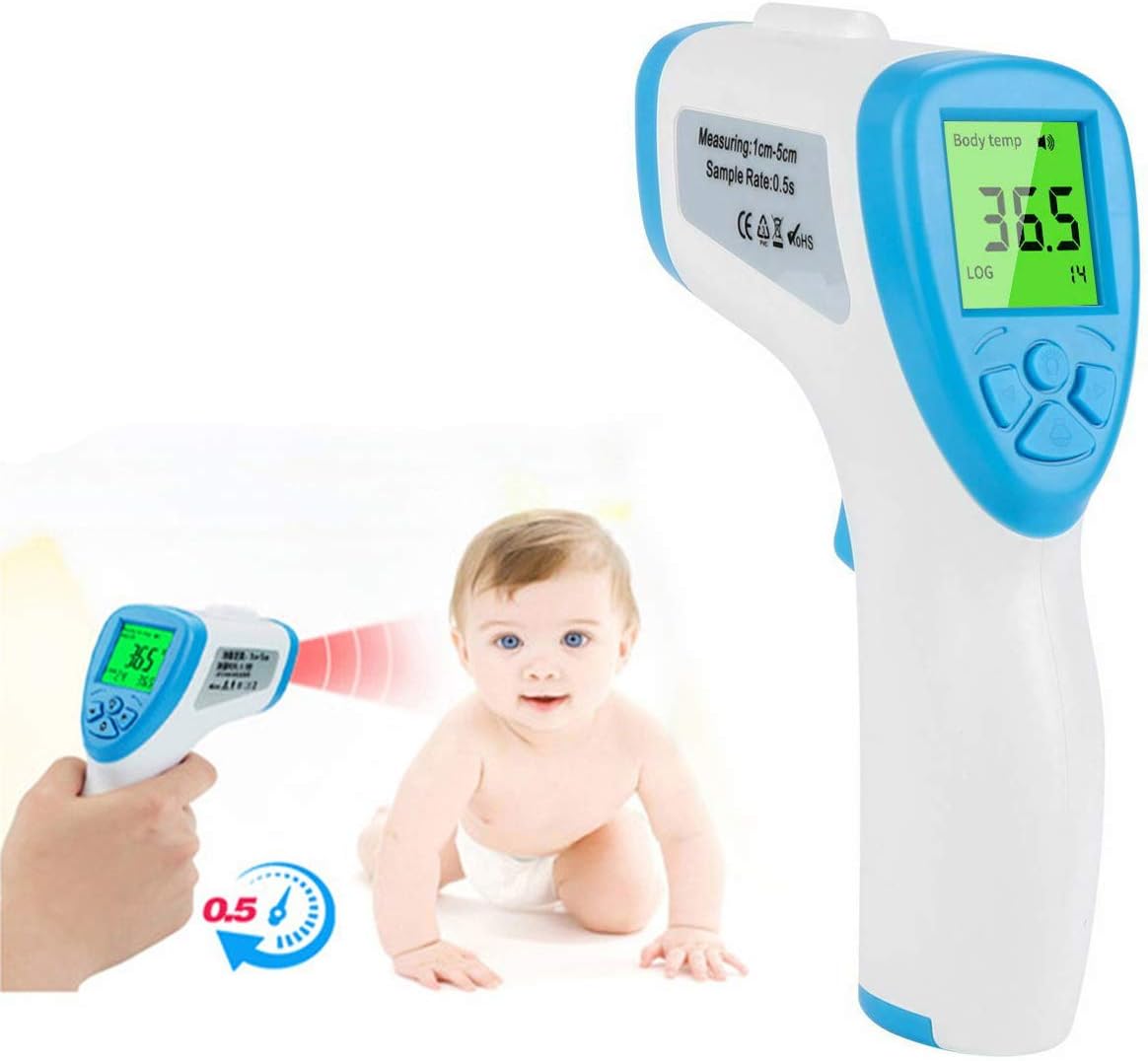 Forehead Thermometer Non-Contact Digital Laser Infrared Thermometer for Baby & Adult, Forehead and Ear Thermometer for Baby Kids and Adults Surface