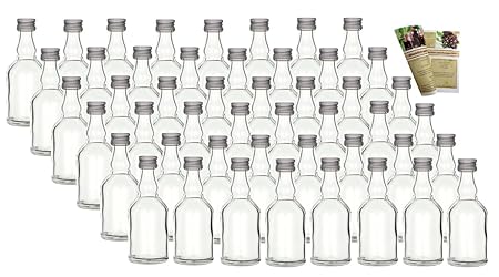 gouveo 40 leere Mini Glasflaschen 'Mina' 50 ml Glasfläschchen kleine Flaschen incl. Schraubverschluss, Likörflaschen zum selb