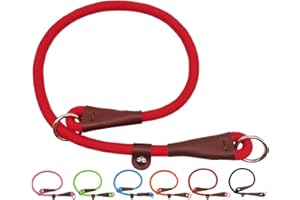 MayPaw Slip Collar Nylon Rope Choke Collar for Dog Training- No Pull Round Martingale Dog Collar for Small Medium Large Dogs (20" x 1/4", Red)