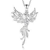 925 Sterling Silver Rising Phoenix Necklace Pendant Rise from the Ashes Jewelry Gifts for Women Christmas Birthday
