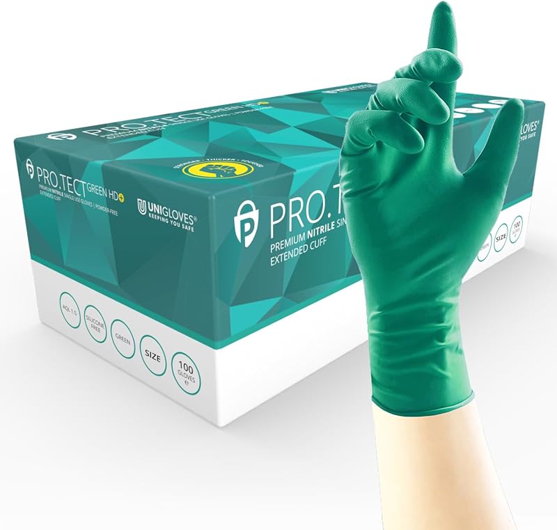 UNIGLOVES PRO.TECT Green HD+ Nitrile Extended Cuff Ultra Heavy Duty Powder Free