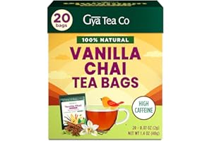 Gya Tea Co Vanilla Chai Tea Bags (20 Bags) - Caffeinated with a Smooth Flavor for Workday - Recharge Yourself with Every Sip - Fruit & Herbal Blends