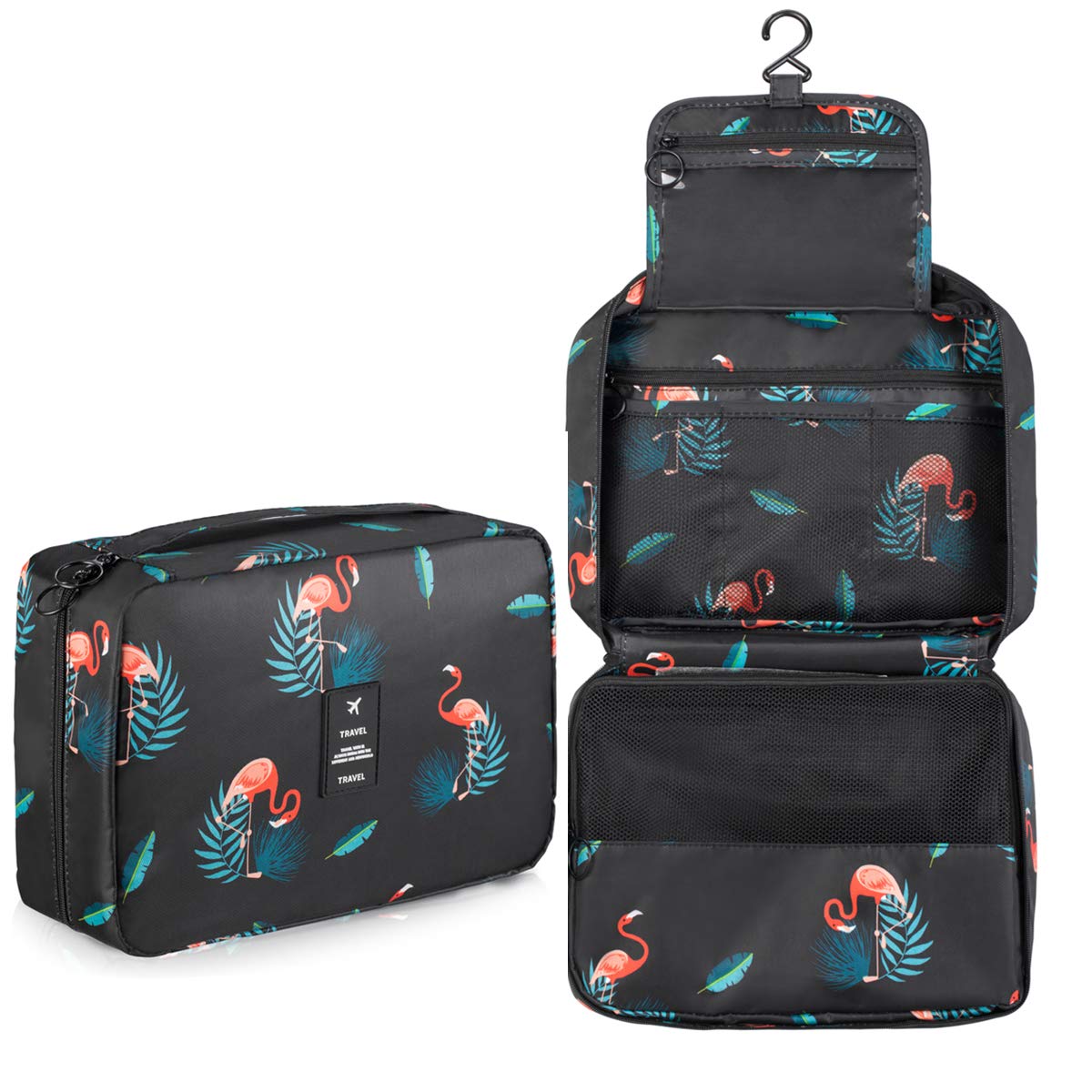 BOOEEN Travel Toiletry Bag, Waterproof Hanging Travel Bags, Toiletry Bag for Women and Girls (Black)