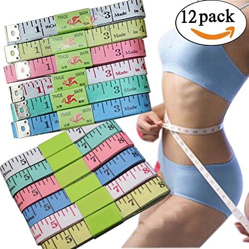 12pcs Tape Measures 60-Inch/150cm Soft Cloth Measuring Tape Weight Loss Medical Body Measurement Sewing Tailor Craft Vinyl Ruler, Has Centimetre Scale on Reverse Side