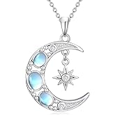 Pextrid Sun/Moon Moonstone Necklace, 925 Sterling Silver Sun Moon Shape Moonstone Pendant Gift for Women