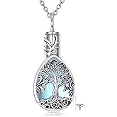 MONGAS Tree of Life Urn Necklace 925 Sterling Silver Teardrop Urn Necklace for Ashes Keepsake Memory Cremation Jewelry for Women Ashes