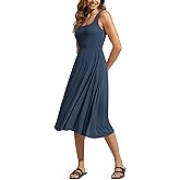 ODODOS Square Neck Midi Dress with Pockets for Women Summer Casual Sleeveless Sundress Flare Tank Dress