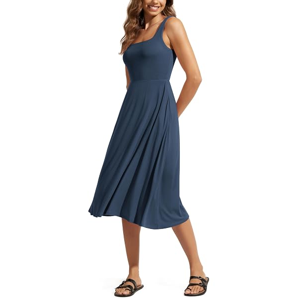 Tank Fit Flare Midi Dress Deep Black XS at Amazon Women's Clothing store