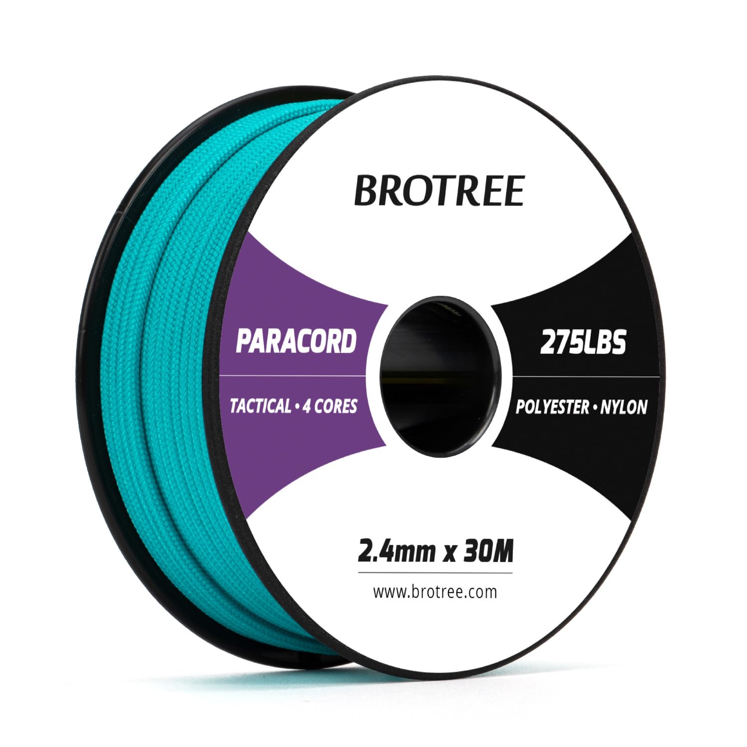Brotree 275 Paracord 2.4mm Tactical Cord 30M Nylon Rope 4 Strands Parachute Cord for Outdoor, Craft, DIY - 125kg Breaking Load (Turquoise)