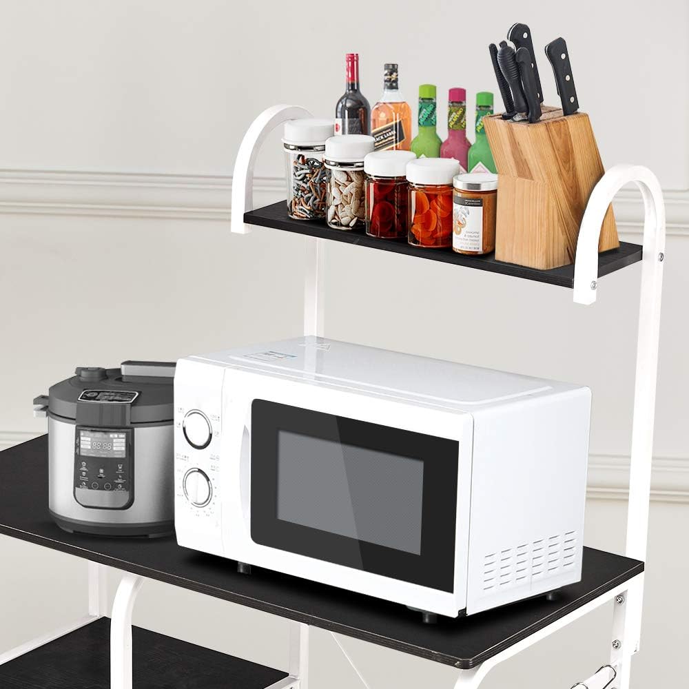 VANSPACE Indusrial Kitchen Baker's Rack Utility Storage Shelf Microwave Stand 4-Tier + 3-Tier Kitchen Storage Cart Table for Spice Rack Organizer Workstation with 5 Hooks - 35.5" Black Walnut - Standing Baker's Racks