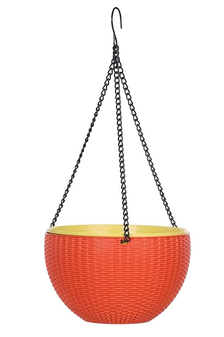AASHU Hanging Planters Wowen Finish Planter Pot for Indoor and Outdoor, Hanging Planter Basket with Chain (10inch Orange,self Watering) Pack of 1