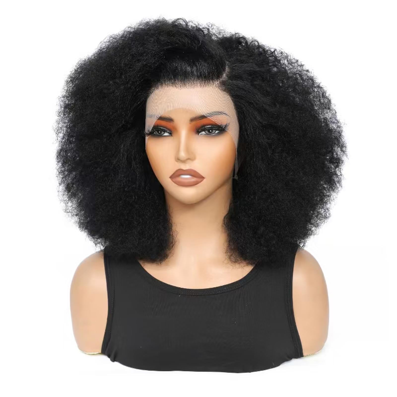 Yacurcur Afro Kinky Curly Wig 13x4 Lace Front Wigs 180% Density Human Hair Blended Kinky Curly Lace Frontal Wigs for Black Women Natural Black 18 Inch
