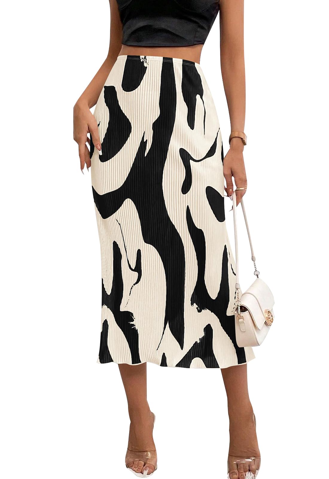 PRETTYGARDEN Women's 2025 Summer High Waist Graphic Print A Line Pleated Long Skirts for Women Trendy Plisse Midi Skirt
