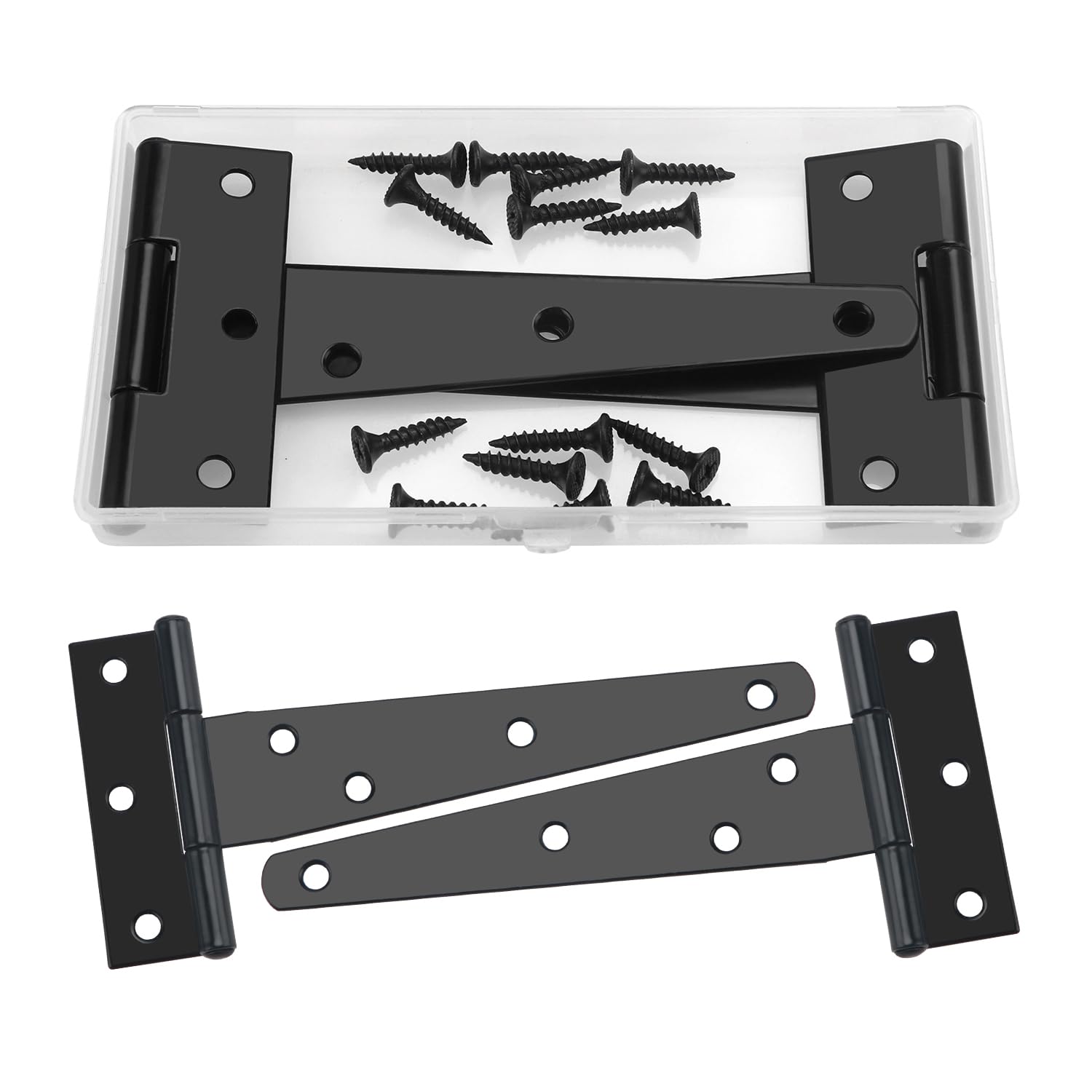 YIXISI 2 PCS 5 inch T-Strap Hinges, Strap Tee Hinge, Metal Gate Strap Hinge with 14 PCS Screws, for Gates Shed Doors Windows Fence Garden Storage Rooms, Black — image 1