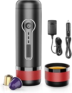 CONQUECO Tragbare Espressomaschine, Elektrische 12V Reise Kaffeemaschine für auto, Kompatibel mit Nespresso und L'OR Originalkapseln (15 Bar Druck,mit wiederaufladbarem Akku)