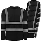 Zhanmai 6 Pack Long Sleeve Safety Shirt High Visibility Reflective Class 3 Hi Vis Construction Safety Shirt with Pocket Breathable for Men Women(Black)