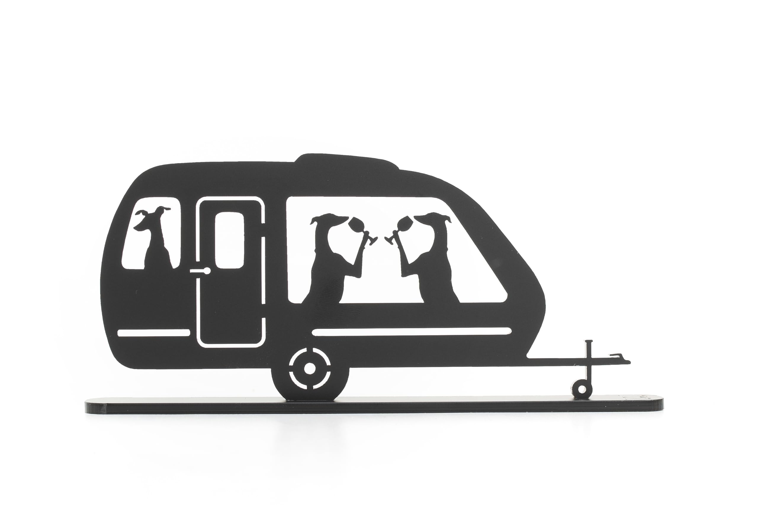 Charming Caravan Silhouette with Whippets – Acrylic ornament Featuring Dogs Enjoying Wine, Unique Modern Decor, Elegant Travel-Themed Design. (Caravan acrylic)