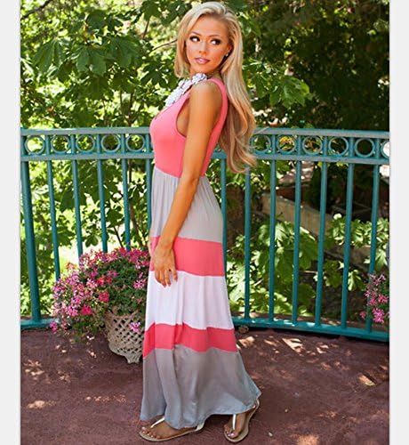 DAYSOFT Women Cotton A-Line Summer Beach Sleeveless Casual Striped Maxi Long Dress,Long Sleeve Winter Fall Maxi Dress