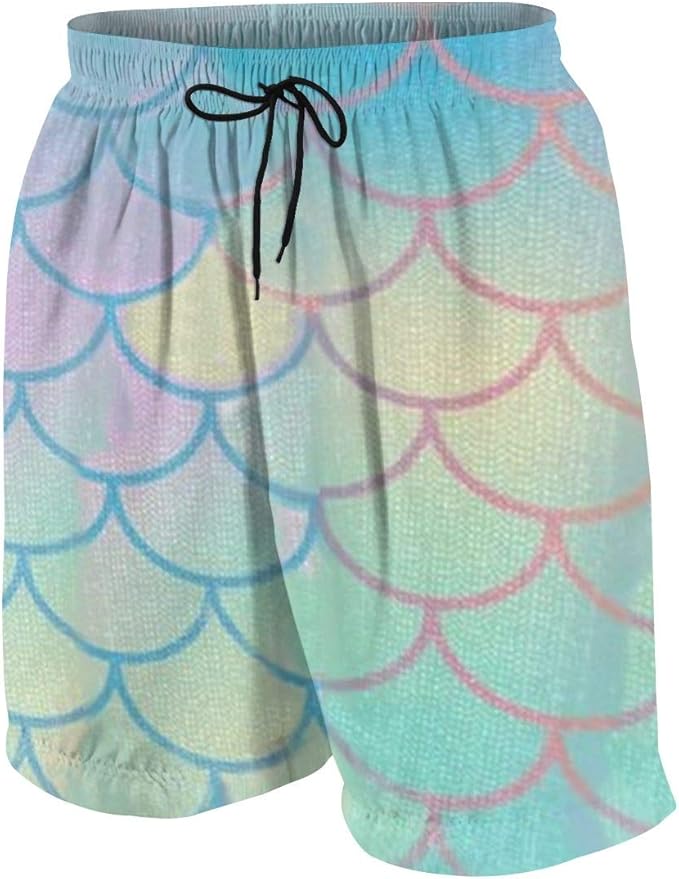 Mermaid Tail Fish Swim Trunks for Teens Quick Dry Beach