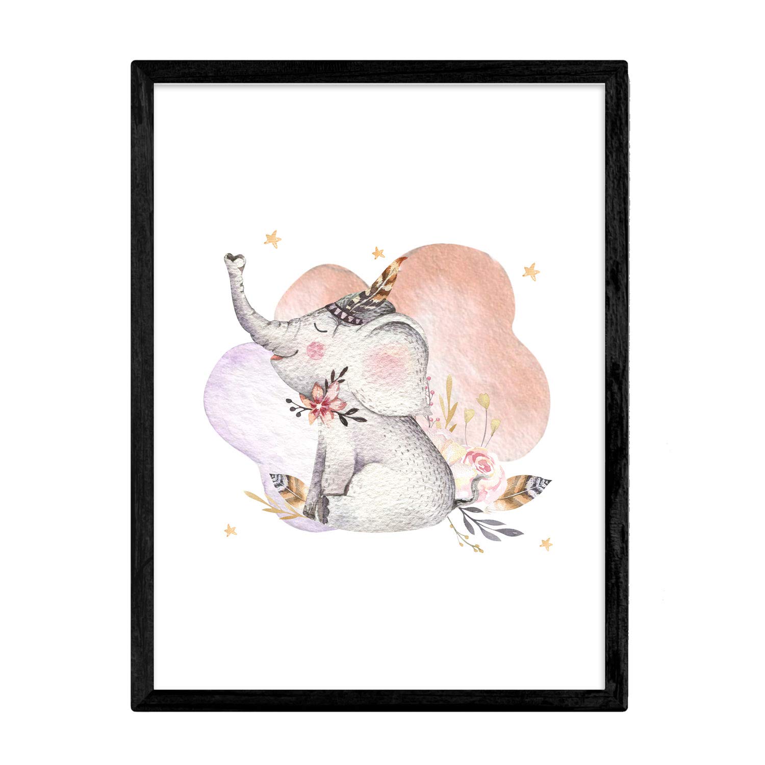 Nacnic Poster with illustration of animal. Sheet with children's animal pictures. elephant leaves. A4 unframed