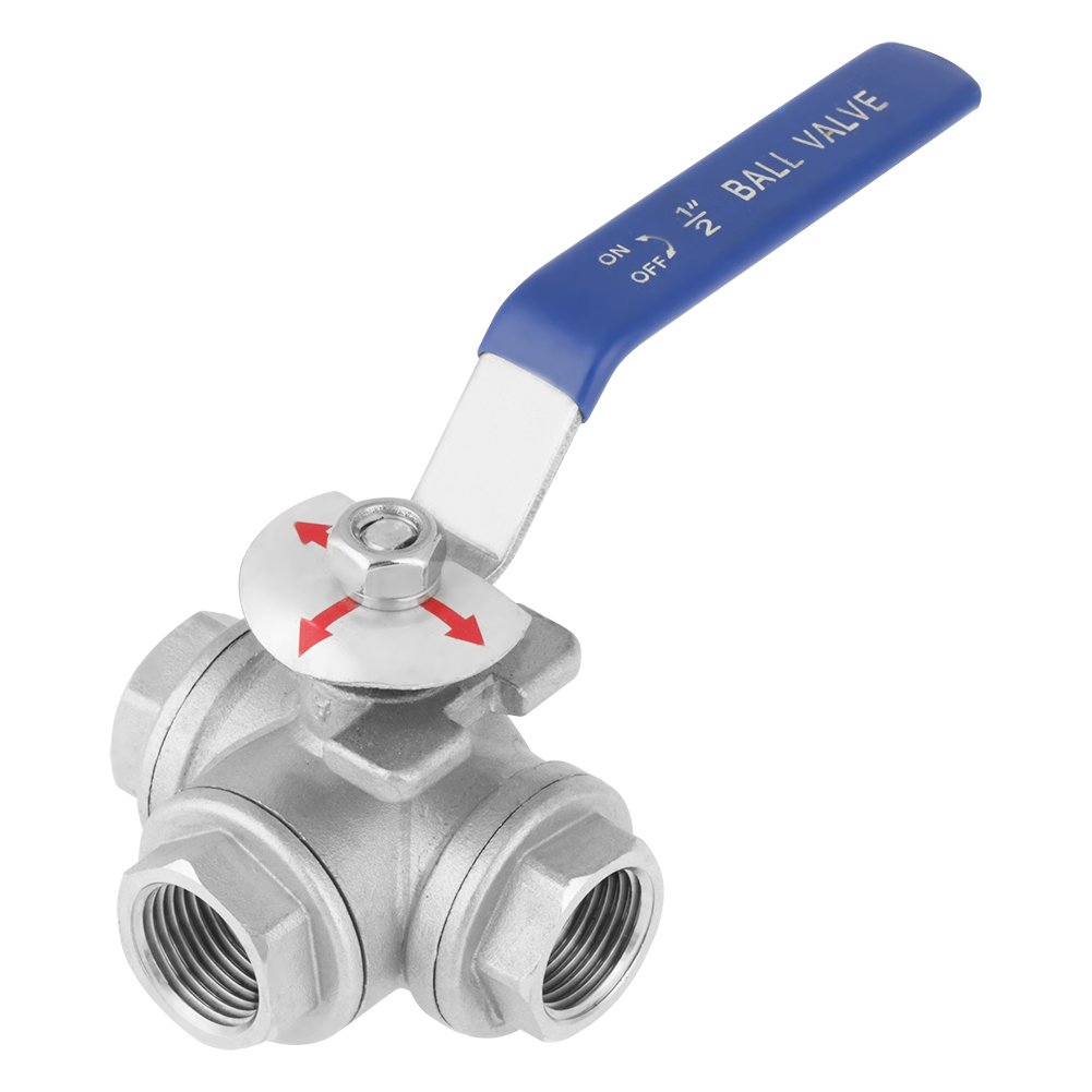 Zunate DN15 1/2 Inch Stainless Steel 304 Three-Way Ball Valve, 3/2 Ball Valve for Water, Oil, Steam, -20 ℃ ~ 200 ℃
