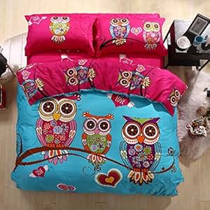 Brandream Hot Pink And Blue Cartoon Owl Bedding Set Duvet ...