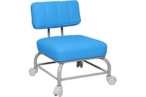 Vapaa taide Rolling Stool Chair with Back Support Rolling Seat Heavy Duty Roller Chair Cute for Garage Mechanic Kids Home Flooring and Cleaning Azure