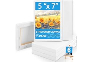 ESRICH Small Canvases for Painting, 6 Pack Canvas 5x7 Inch Stretched Canvas 2/5" Profile Primed Acid Free Painting Canvas for Kids for Oil Paint,Watercolor,Acrylic Paint,Gouache &Tempera.