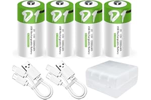 Lankoo 4pcs D Battery D Batteries, USB/Type-C D Rechargeable Battery, High Capacity 1.5V 8000mAh 12000mWh 3 Hours Fast Charge, Cycle Times up to 1200x with Type-C Port Charging Cable