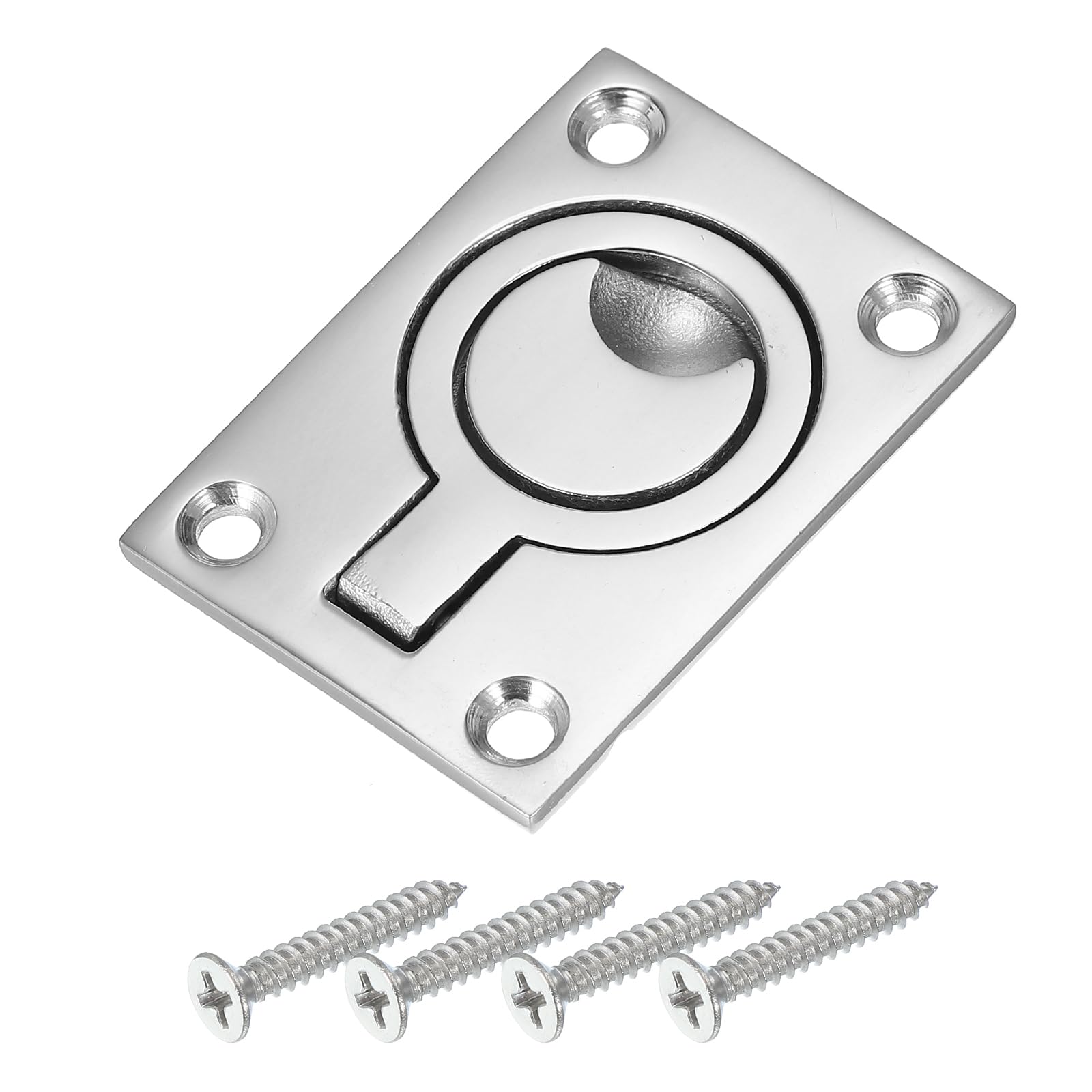 PATIKIL 2-1/2"-1-3/4" Flush Pull Ring Handles, 316 Stainless Steel Square Recessed Door Pull Hidden Boat Hatch Latch with Screws for Marine Yacht Furniture, Silver