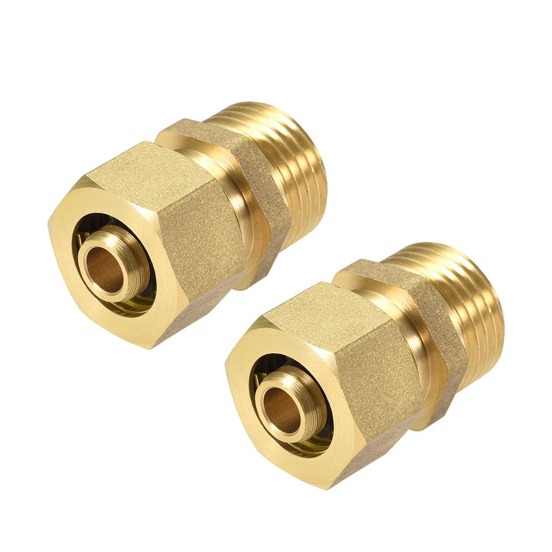 sourcing map Brass Compression Tube Fitting Connector Adapter 14mm Tube OD x 1/2 g Male Gold Tone 2pcs