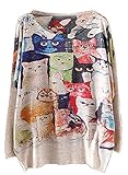 KaiTingu Vintage Women's Long Batwing Sleeve Pullover Sweater Cat Family Print