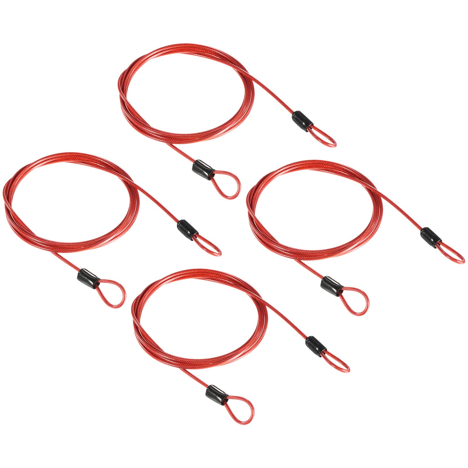 PATIKIL Security Steel Cable 2.5mm x 1.5m/4.92ft Coated Luggage Lock Wire Rope with Double Loop Red 4 Pack
