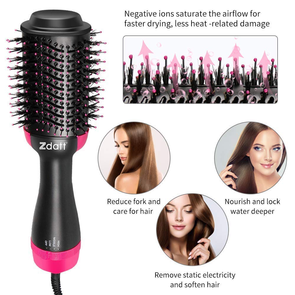ZDATT Hair Dryer Volumizer, 4 in 1 Salon Styling Hot Air Brush and Styler, Negative Ion Straightening Brush Curl Brush, Multi-functiona(AA) : Beauty