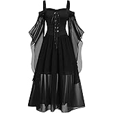 Renaissance Gothic Dress for Women Halloween Costume Off Shoulder Lace Trumpet Sleeve Dresses Medieval Steampunk Dress